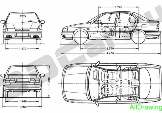 Nissan Primera (Ниссан Примьера) - чертежи (рисунки) автомобиля